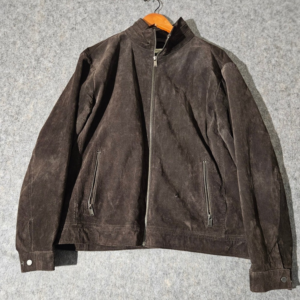 Boston Harbour Suede Leather Jacket Mens Brown XL Full Zip Mock Neck